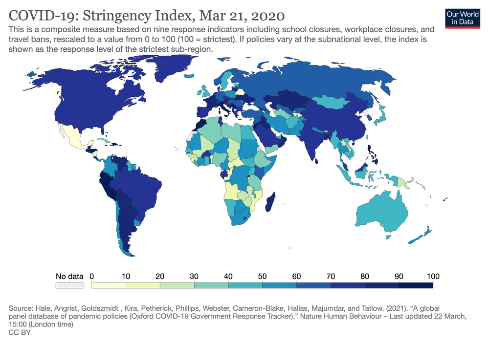 Stringency Index heat map (March 2020)