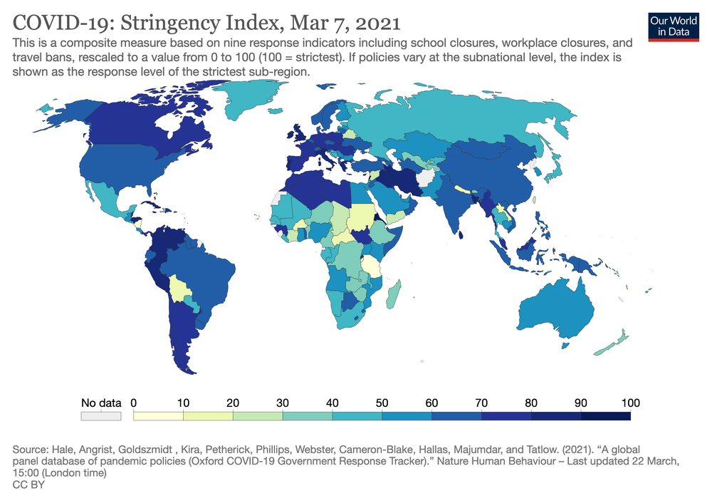 Stringency Index heat map (March 2021)