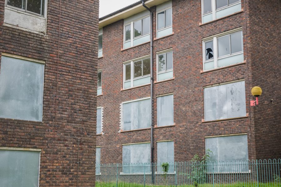 Boarded-up council block in London