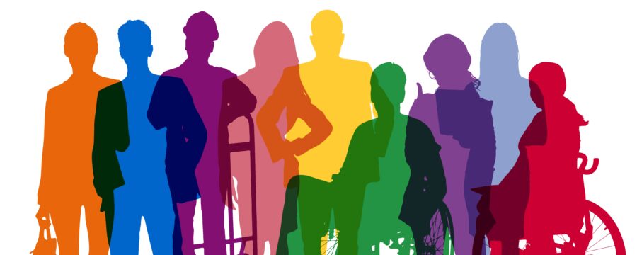 Colorful upper body silhouettes of different working people as human resources and inclusion concept