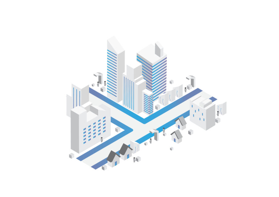 isometric smart city building illustration vector, urban town for design